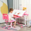 Qaba Kids Desk and Chair Set, Height Adjustable School Study Table and Chair, Student Writing Desk with Tilt Desktop, LED Lamp, Pen Box, Drawer, Reading Board, Cup Holder, and Pen Slots - 3 of 4