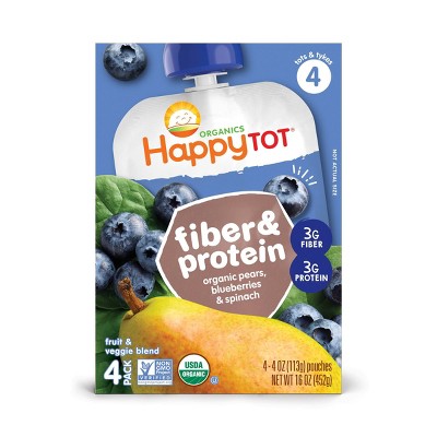 HappyTot Fiber & Protein 4pk Organic Pears Blueberries Spinach Baby Food - 16oz