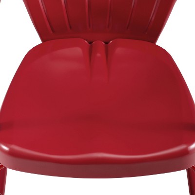 Retro Bright Red Gloss Metal Outdoor Chair Set of 2