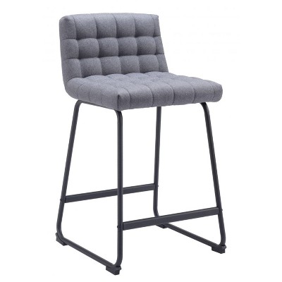 Counter Stool – 35" H With Gray Tufted Polyester Seat & Powder-Coated Steel Frame (Set of 2) By Zuo Modern