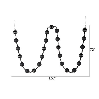 6' Black Shatterproof Plastic Stripe Ball Ornament Garland