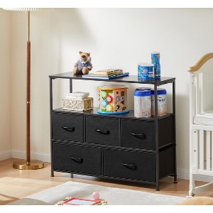 DOMETOUR 5 Drawer Dresser for Bedroom Fabric Storage Tower, Storage Cabinet Tall Chest Organizer Unit Bins Living Room Entryway Closet-Black - 1 of 4