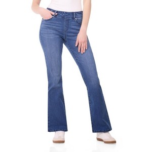 Rekkuna Women's Stretch Bootcut Jeans – Mid-Rise Pull-On Shaping Denim with Elastic Waistband and 5-Pocket Styling - 1 of 3