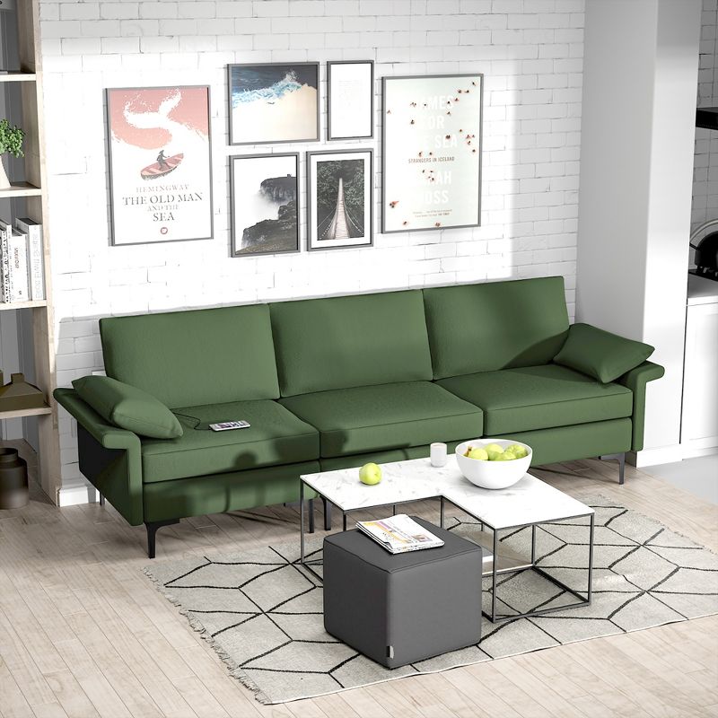 Costway Modern Modular Fabric 3-Seat Sofa Couch w/ Socket USB Ports & Metal Legs Red\Green, 2 of 10