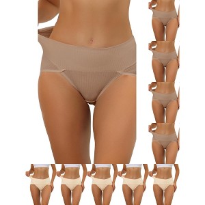 INSPIRE CHIC Women's Hi-Cut Ribbed High Waist Tummy Control Available in Plus Size Briefs 10 Packs - 1 of 4