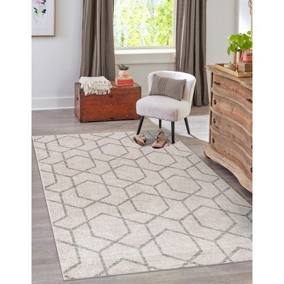 Ivory Trellis 9' x 12' Stain-Resistant Synthetic Area Rug
