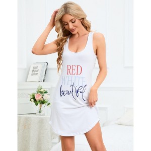 Women Sleeveless Nightgowns Comfy Sleepshirt Cute Printed Sleepwear Sexy Crossover Lace Back Sleep Dress - 1 of 4