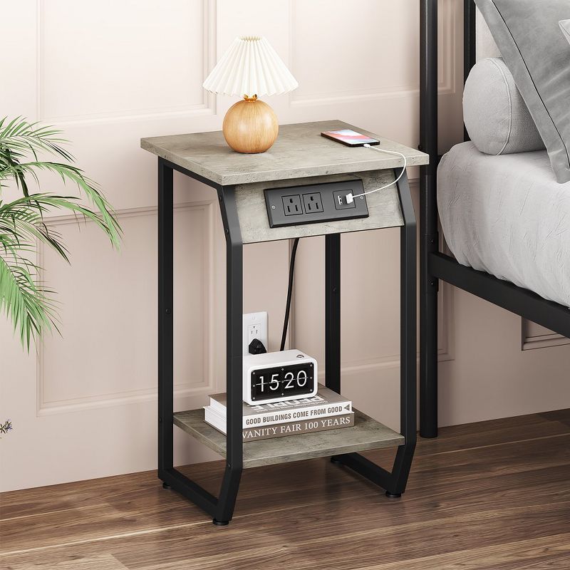 End Table with Charging Station, Farmhouse Side Table with USB Charging Ports and Outlets for Small Space in Living Room & Bedroom, 3 of 8