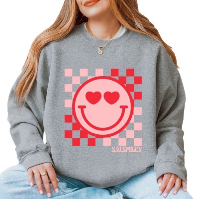 Simply Sage Market S.W.Smiley Checkered Heart Eyes Smiley Sweatshirt