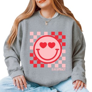 Simply Sage Market S.W.Smiley Checkered Heart Eyes Smiley Sweatshirt - 1 of 4