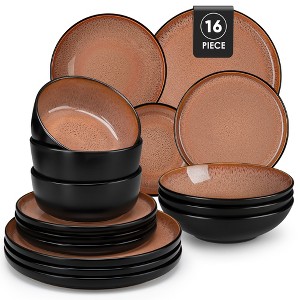 vancasso 16-Piece Black Exterior Red Kiln-Glazed Ceramic Set - Dramatic Dinnerware for Special Occasions - 1 of 4