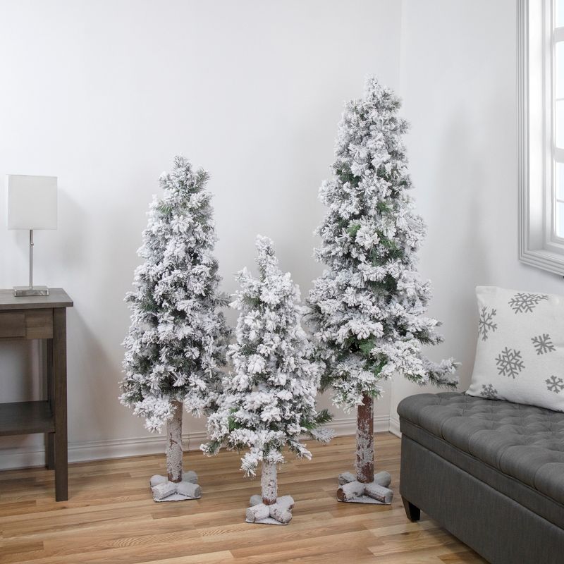 Northlight 3ct Unlit Artificial Christmas Trees Slim Flocked Woodland Alpine 5', 2 of 8