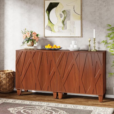 Walnut 55" Textured Sideboard Buffet with Solid Wood Legs