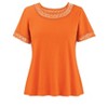 Collections Etc Flattering Crochet Lace Trim Short Sleeve Cotton Tee - 3 of 4