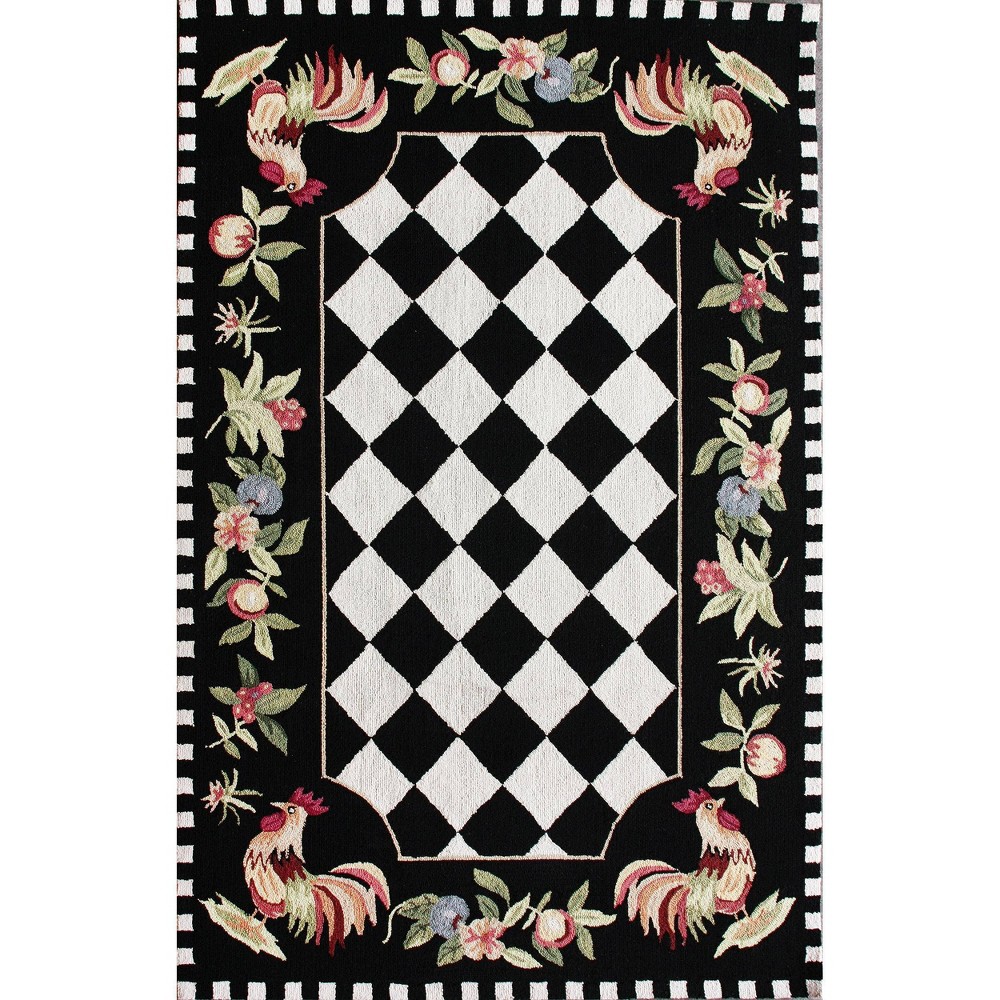 6' Round Angla Rooster Kitchen Area Rug Black - nuLOOM