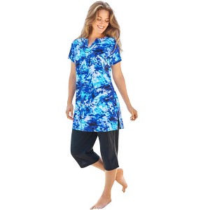 Swim 365 Women's Plus Size Longer Length Short-Sleeve Swim Tunic - 1 of 4