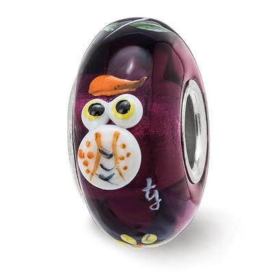 Black Bow Jewelry Fenton Sterling Silver Hand Painted Whooo! 3D Glass Bead Charm