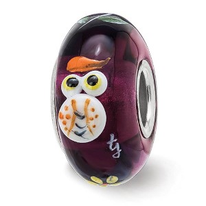 Black Bow Jewelry Fenton Sterling Silver Hand Painted Whooo! 3D Glass Bead Charm - 1 of 4
