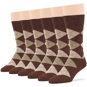 Men's Dress Socks Cotton - 6 pack- Seamless - Argyle, Dot, Striped - Shoe Size 9-12 L - Black, Brown | 7BIGSTARS KINGDOM - 1 of 4