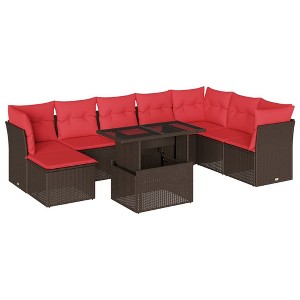 vidaXL 9 Piece Garden Sofa Set with Cushions Brown Poly Rattan - Brown without storage - 1 of 4
