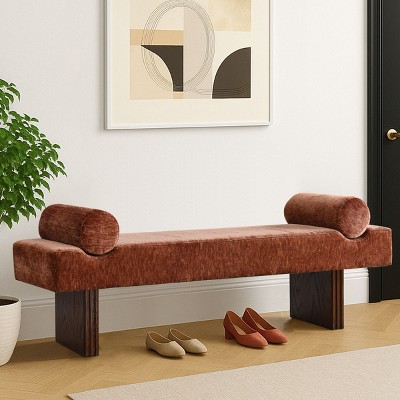 Upholstered Entryway Bench with Cushion, Accent Seating for Bedroom, Modern End of Bed  Bench with Bolster Pillows-Tanpinhause