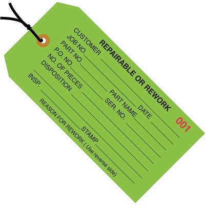 Box Partners Inspection Tags Pre-Strung "Repairable or Rework" 4 3/4" x 2 3/8" Green 1000/Cas G20042