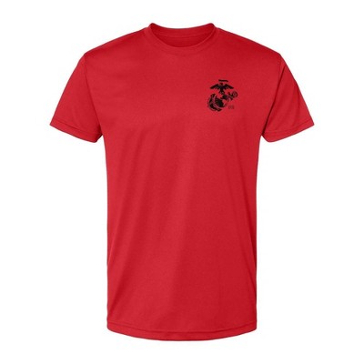 OUTSIDE THE WIRE Leatherneck for Life Red Left Chest Eagle, Globe, and Anchor Established Performance T-Shirt- Black Logo