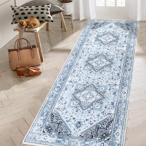 Vintage Washable Floral Area Rug: Non-Slip Distressed Oriental Carpet with Medallion – Low-Pile Accent Floor Mat for Living Room, Laundry Room - 1 of 4
