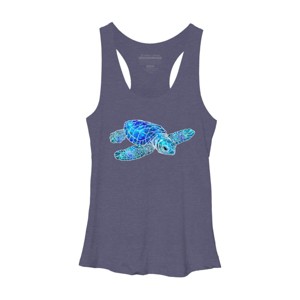 Women's Design By Humans Blue And Green Watercolor Sea Turtle By Maryedenoa Racerback Tank Top - 1 of 3
