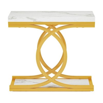 Resenkos Sofa Side End Table, End Table, Couch Table,Modern End Table, Faux Marble Side Table Bedside Accent Table,White & Gold