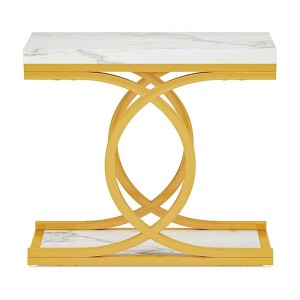Resenkos Sofa Side End Table, End Table, Couch Table,Modern End Table, Faux Marble Side Table Bedside Accent Table,White & Gold - 1 of 4