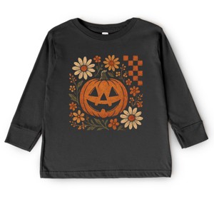 Pumpkin Floral Grunge - Youth Long Sleeve Graphic T-Shirt and Toddler Long Sleeve Graphic Tee - 1 of 3