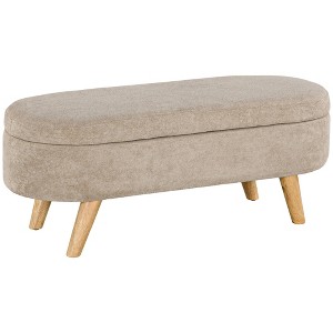 HOMCOM Upholstered Storage Ottoman Bench, 43.3" End of Bed Bench with Wood Legs, Oval Modern Entryway Bench, Beige - 1 of 4