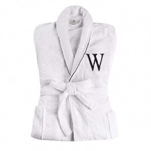Modern Cotton Absorbent Traditional Adult Unisex Solid with Monogram Bath Robe by Blue Nile Mills - 1 of 4