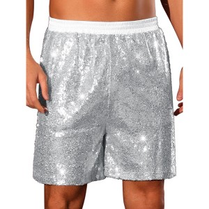Lars Amadeus Men's Elastic Waist Party Disco Sparkly Glitter Nightclub with Pocket Sequins Shorts - 1 of 4