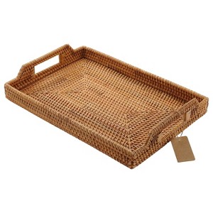 Aoibox Hand-Woven Rattan Rectangular Serving Tray with Handles for Breakfast, Drinks, Snack for Coffee Table - 1 of 4