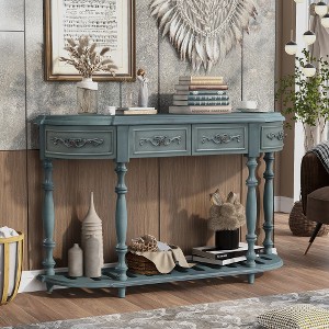 Lyngins Classic Console Table with 4 Drawers + 1 Open Shelf, Entryway Table with Retro Carved Patterns & Roman Legs, Sofa Table for Living Room - 1 of 4
