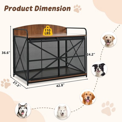 FURNIinspire Pet Crates and Houses, Dog Crate Furniture with Sliding Doors and Storage Shelves for Big Medium Size, Brown, 42.8"*27.3"*36.6"
