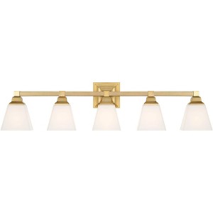 Regency Hill Mencino Modern Wall Light Warm Brass Hardwire 35 1/4" 5-Light Fixture Etched Opal Glass Shade for Bedroom Bathroom Vanity Living Room - 1 of 4