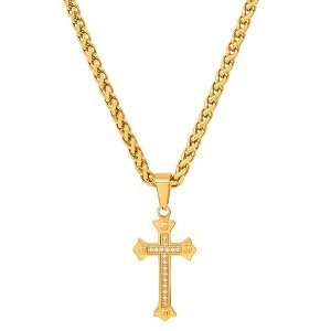 Steeltime 24" 18k gold plated stainless steel and simulated diamonds cross pendant - 1 of 4