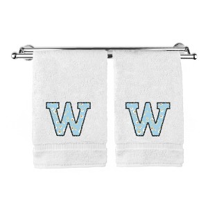 BC BARE COTTON Monogrammed Hand Towels, Personalized Gift, Set of 2 - Embroidered Writing with Light Blue - 1 of 4