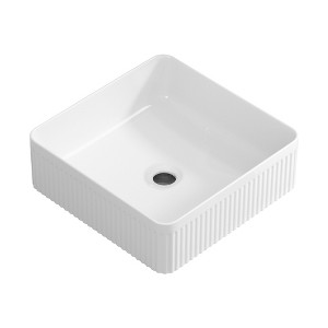 ChicFurnit Bathroom Sinks Square Countertop Bathroom Sink Porcelain Ceramic Thin Edge Basin Vessel Sink for Bathrooms, White, 14.76"*14.76"*5.12" - 1 of 4