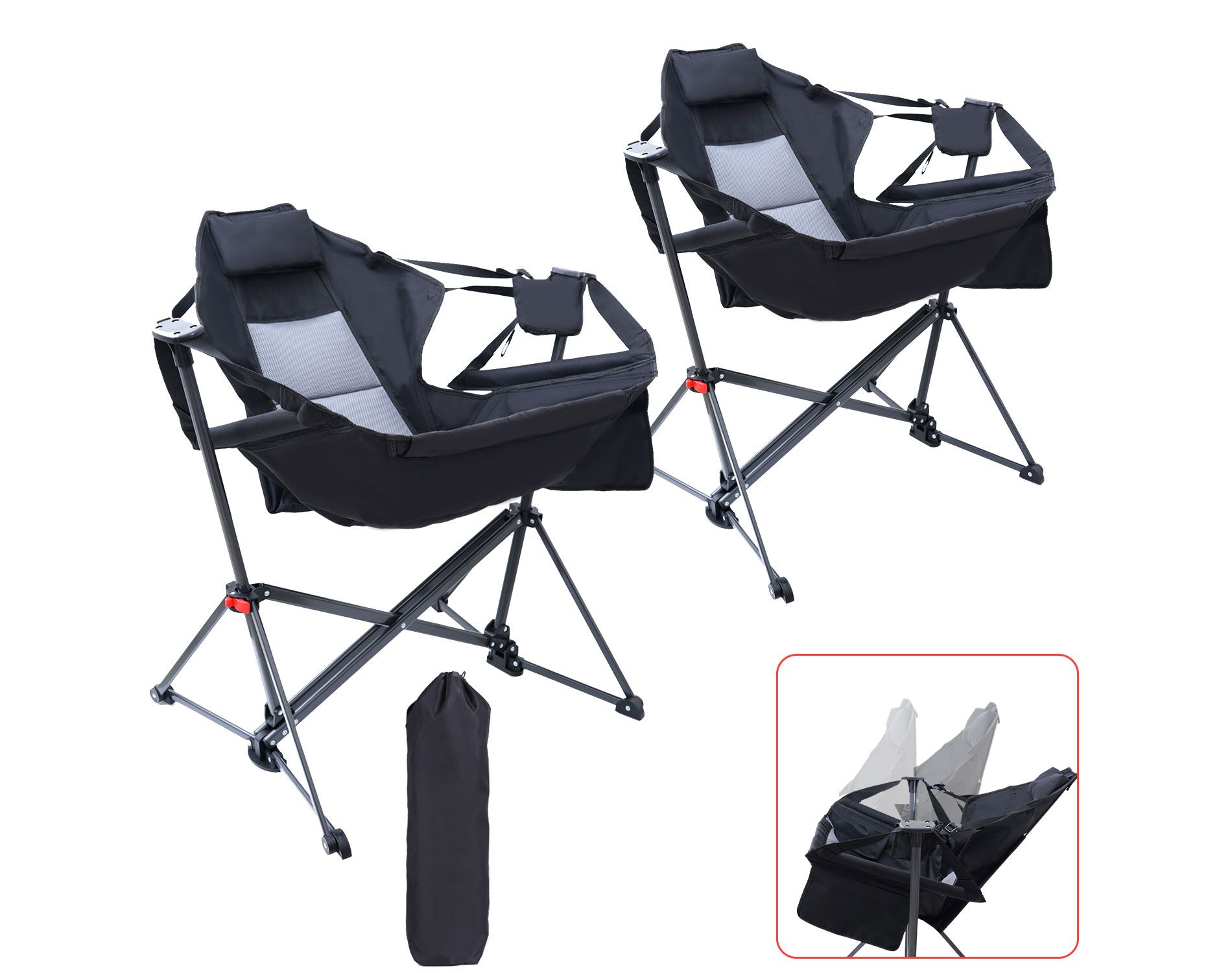 MUKE Hammock Camping Chair with Stand, High Back Swing Rocker, Folding Design, Cup Holder & Side Pocket, Heavy Duty for Outdoor Use (2 Pack)