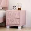 Lyngins Velvet Nightstand with 2 Drawers & Crystal Knob Handles, Storage Bedside Table with Button-Tufted, End Table for Living Room, Side Table - 3 of 4