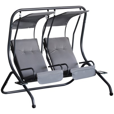 Outsunny Modern 2-Seater Outdoor Patio Swing Chair, Porch Seats with Cup Holder and Removeable Canopy