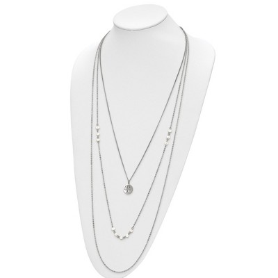 Chisel Stainless Steel with Freshwater Cultured Pearls and Tree Pendant on 31" with 2" Ext. Multi Chain Necklace