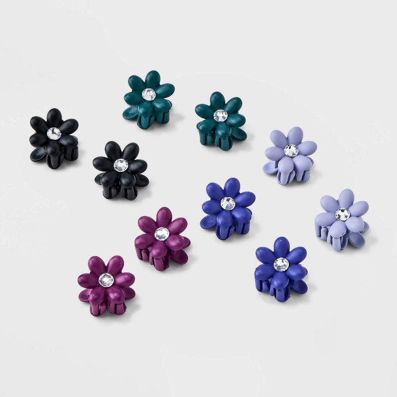 Mini Flower Hair Clip with Rhinestone Set 10pc -  Wild Fable&#8482; Blue/Purple, 1 of 3