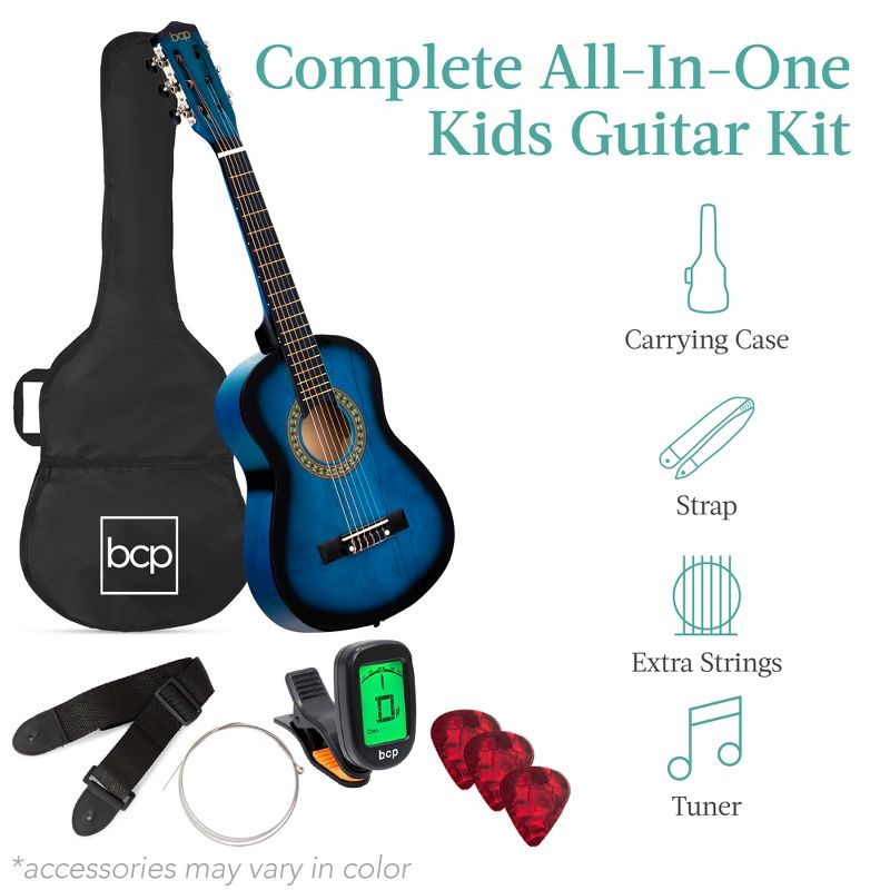 Best Choice Products 30in Kids Acoustic Guitar Beginner Starter Kit with Tuner, Strap, Case, Strings, 3 of 9
