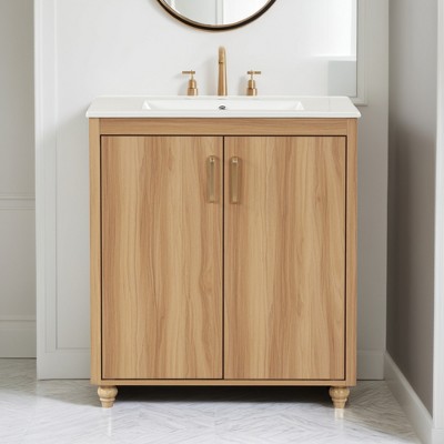 30" Bathroom Vanity with Sink, Free Standing Single Basin Vanity Set with 2 Doors and Drawer, Bathroom Cabinet with Ceramic Basin - Leovsnove