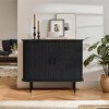 LuxenHome Mid-Century Modern 2-Door Accent Cabinet with Slatted Sliding Doors, Black - 2 of 4